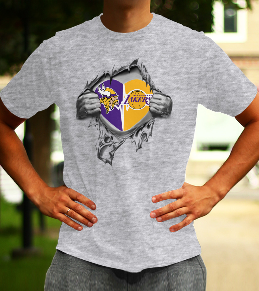 Lakers Minnesota Vikings Heart Logo Ripped Metal T-Shirt