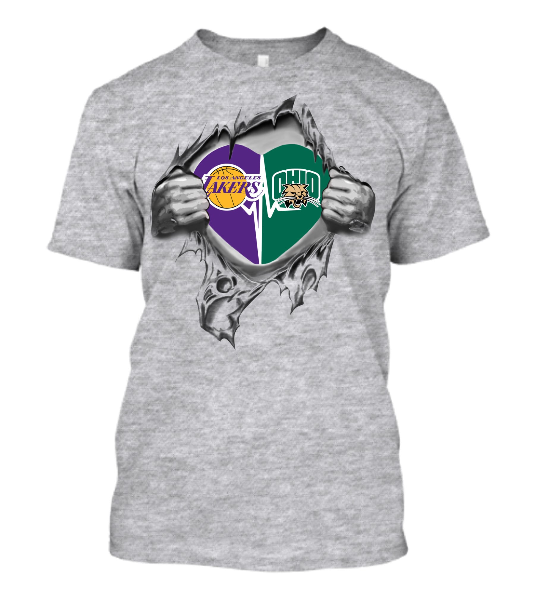 Los Angeles Lakers Ohio Bobcats Heart Split T-Shirt