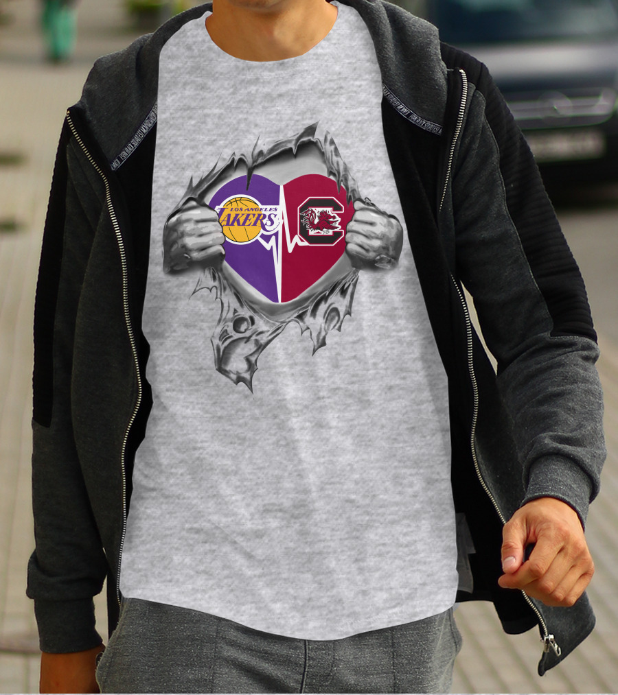 Los Angeles Lakers South Carolina Gamecocks Heartbeat T-Shirt