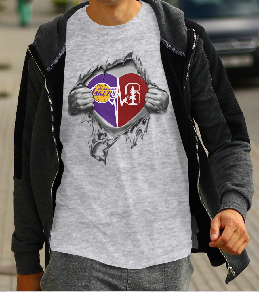 Los Angeles Lakers Stanford Cardinal Heartbeat Connection T-Shirt