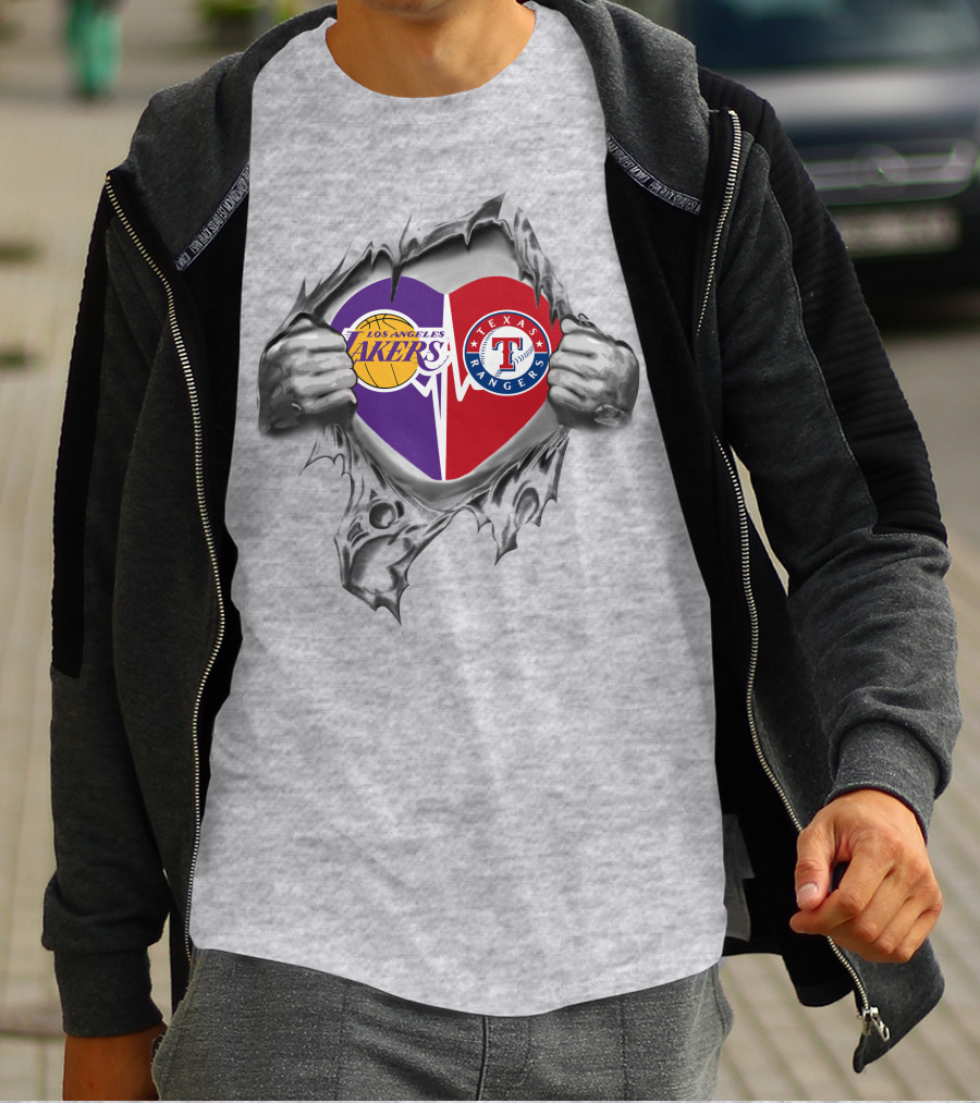 Los Angeles Lakers Texas Rangers Heart Logo Fan Unity T-Shirt