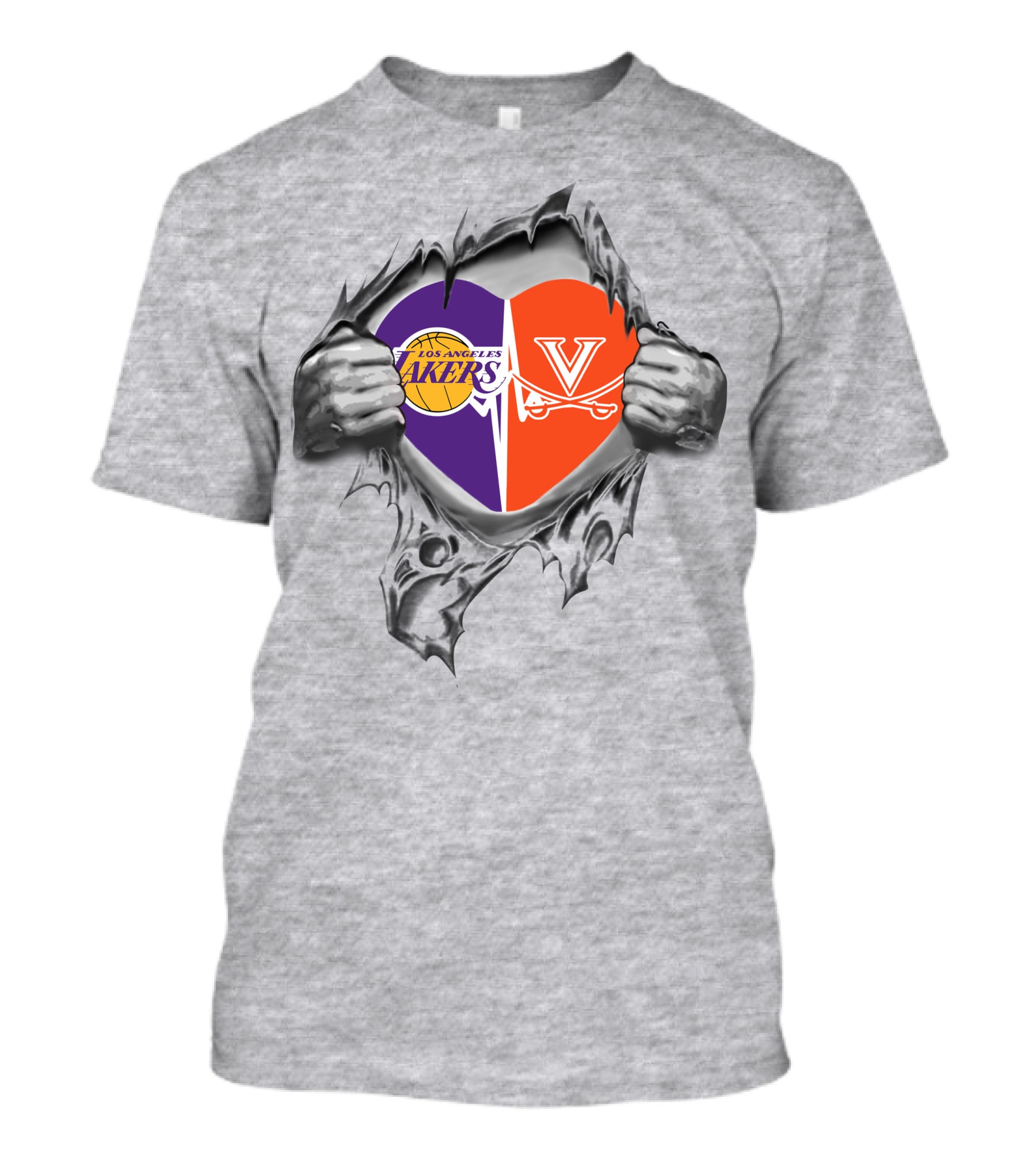 Los Angeles Lakers Virginia Cavaliers Heart Symbol Connection T-Shirt