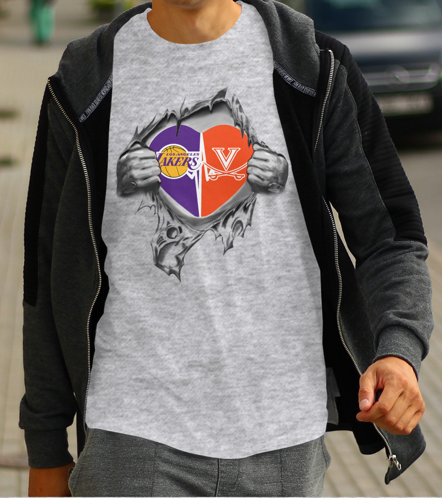 Los Angeles Lakers Virginia Cavaliers Heart Symbol Connection T-Shirt