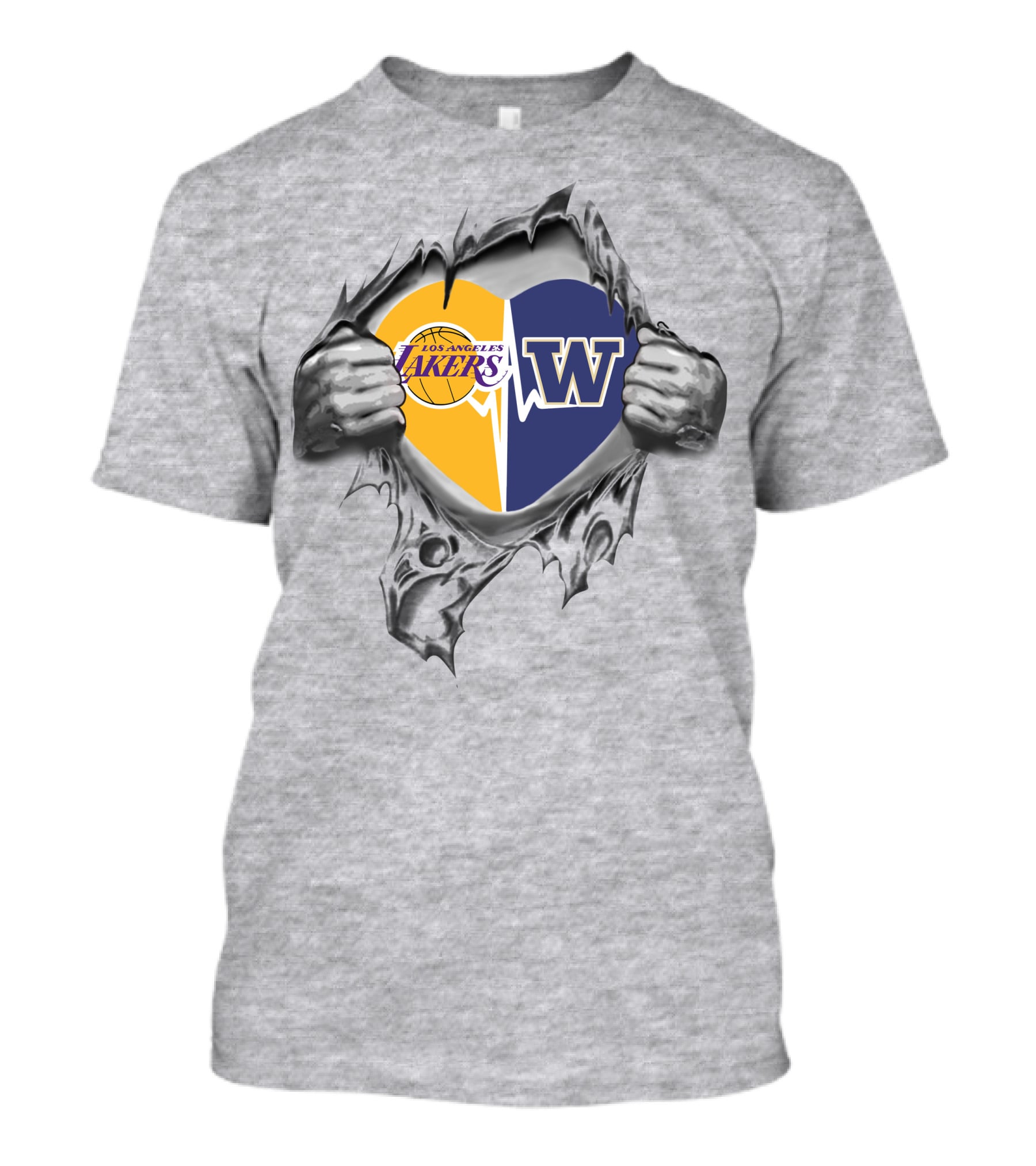 Lakers Washington Huskies Heart Design With Los Angeles Lakers Logo And Washington Huskies W T-Shirt