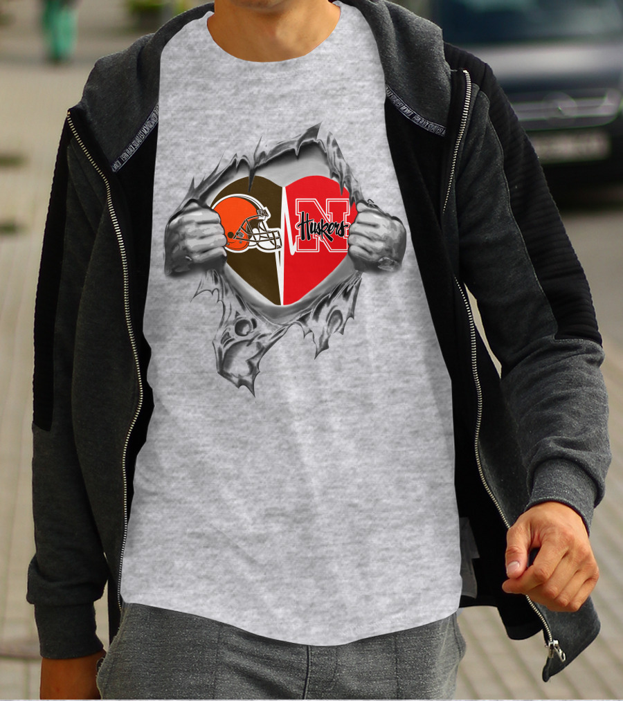 Cleveland Browns Nebraska Cornhuskers Heart Peeking Through T-Shirt