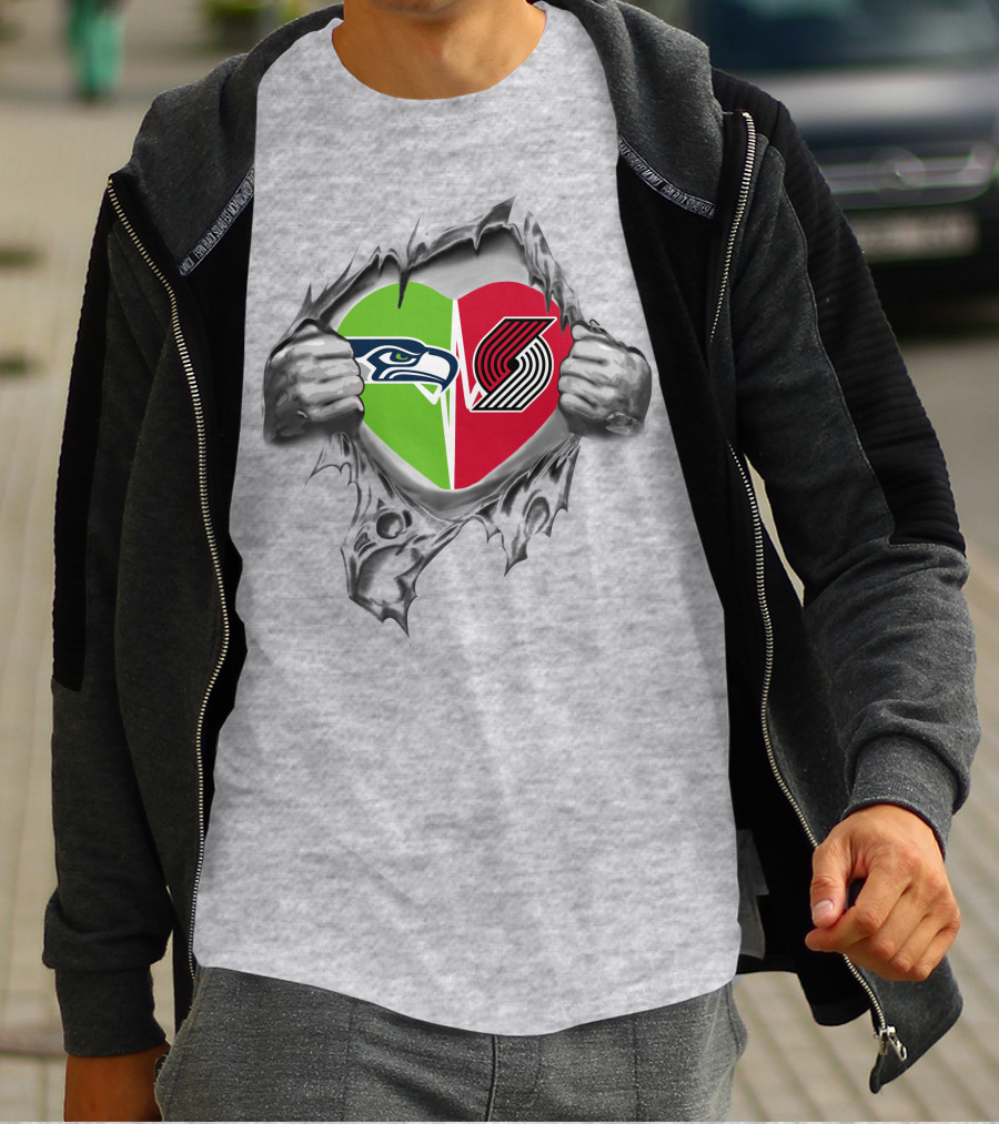 Seahawks Blazers Heart Logo Split T-Shirt