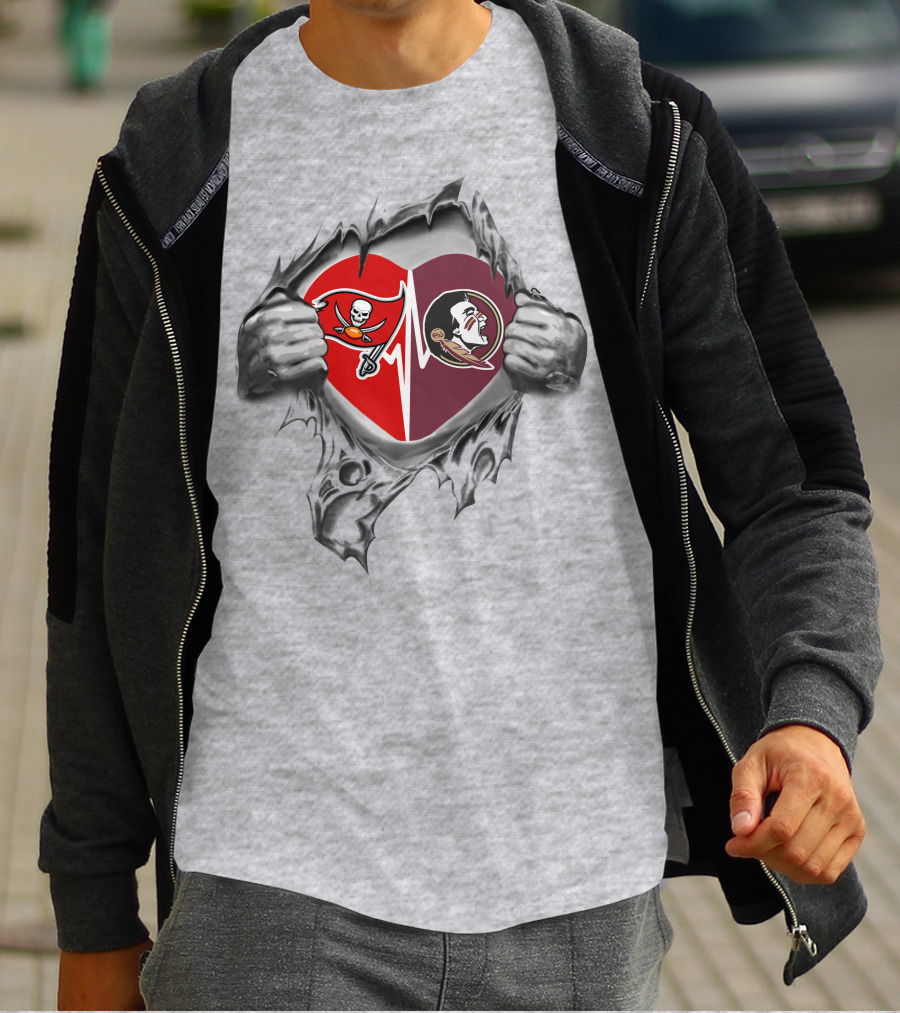 Buccaneers Florida State Seminoles Heartbeat Passion T-Shirt