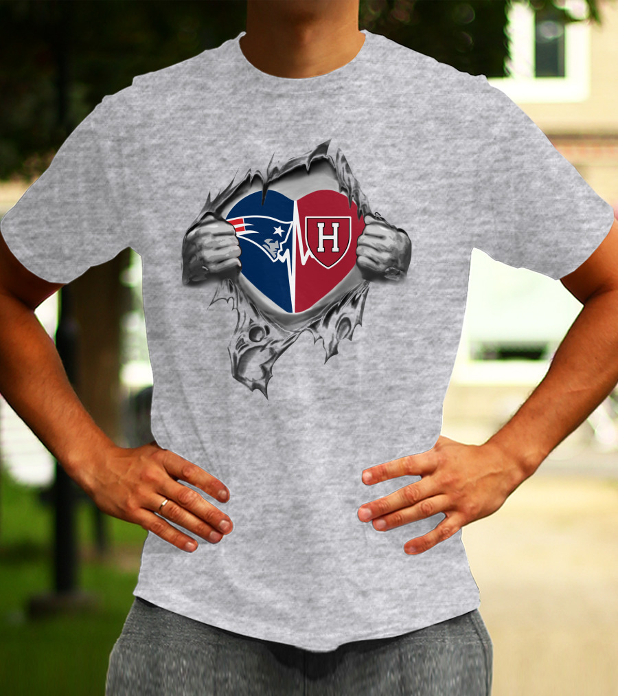 Patriots Harvard Crimson Heart Logo Rip T-Shirt
