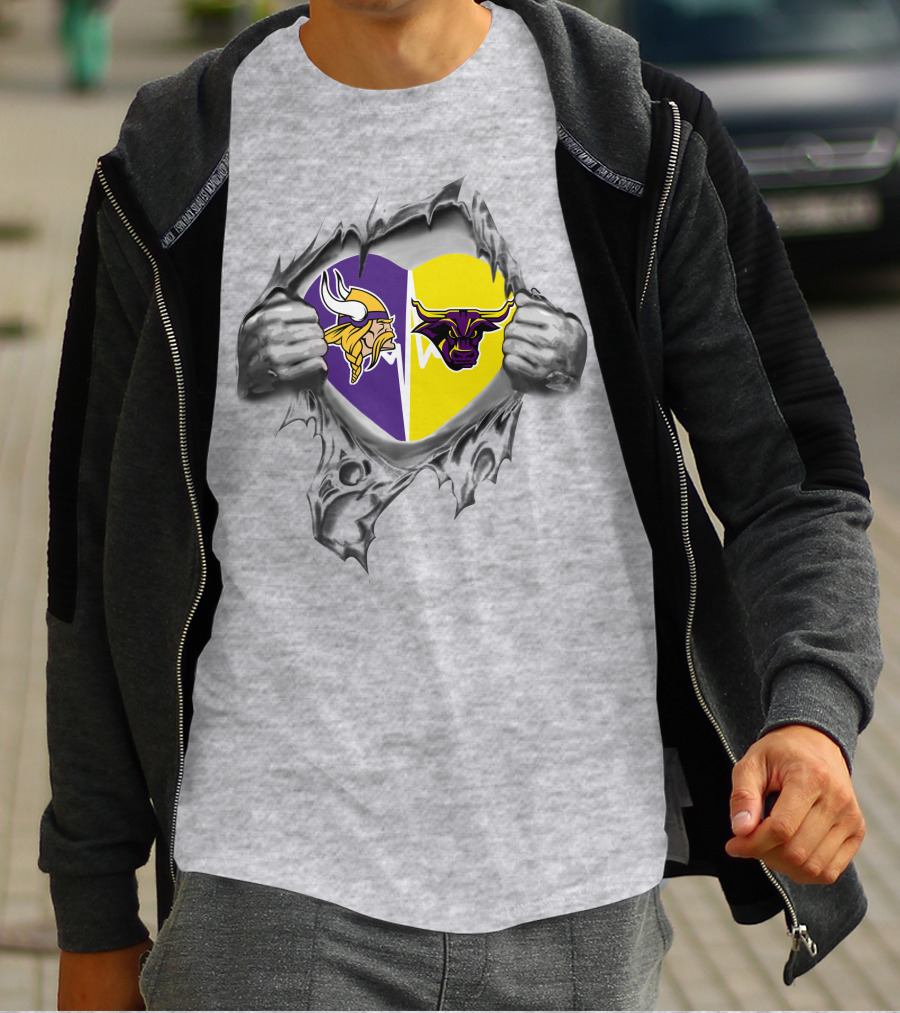 Vikings Mavericks Heartburst: Purple And Yellow Loyalty T-Shirt