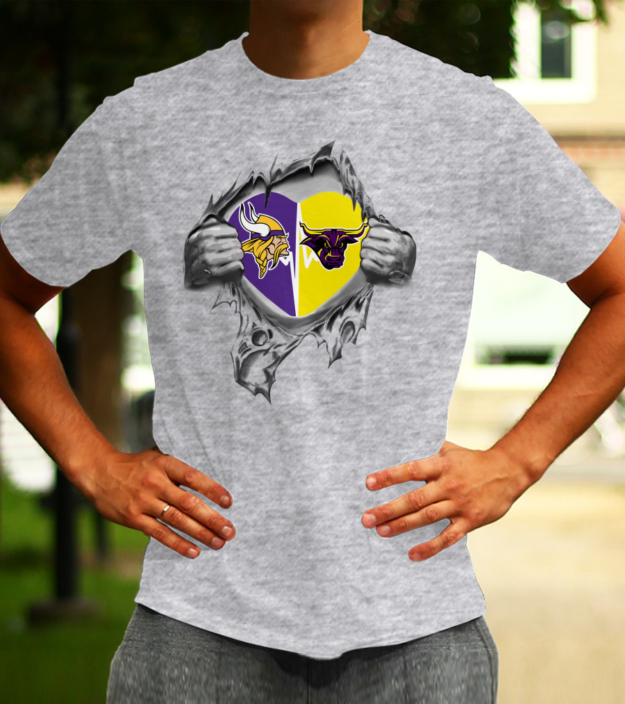Vikings Mavericks Heartburst: Purple And Yellow Loyalty T-Shirt