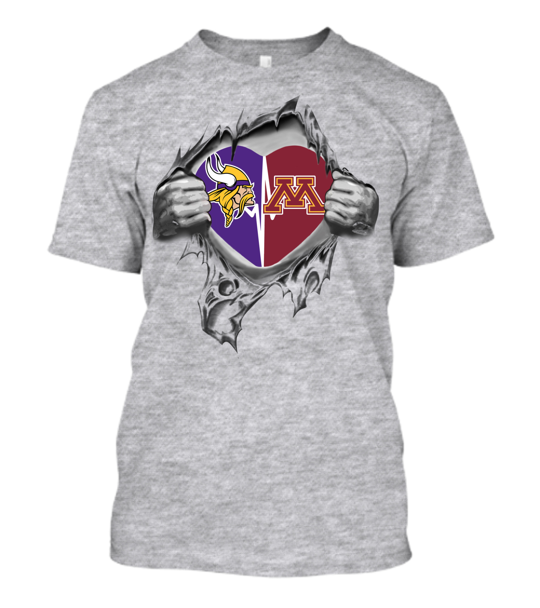 Vikings Minnesota Golden Gophers Heart Logo Fusion T-Shirt