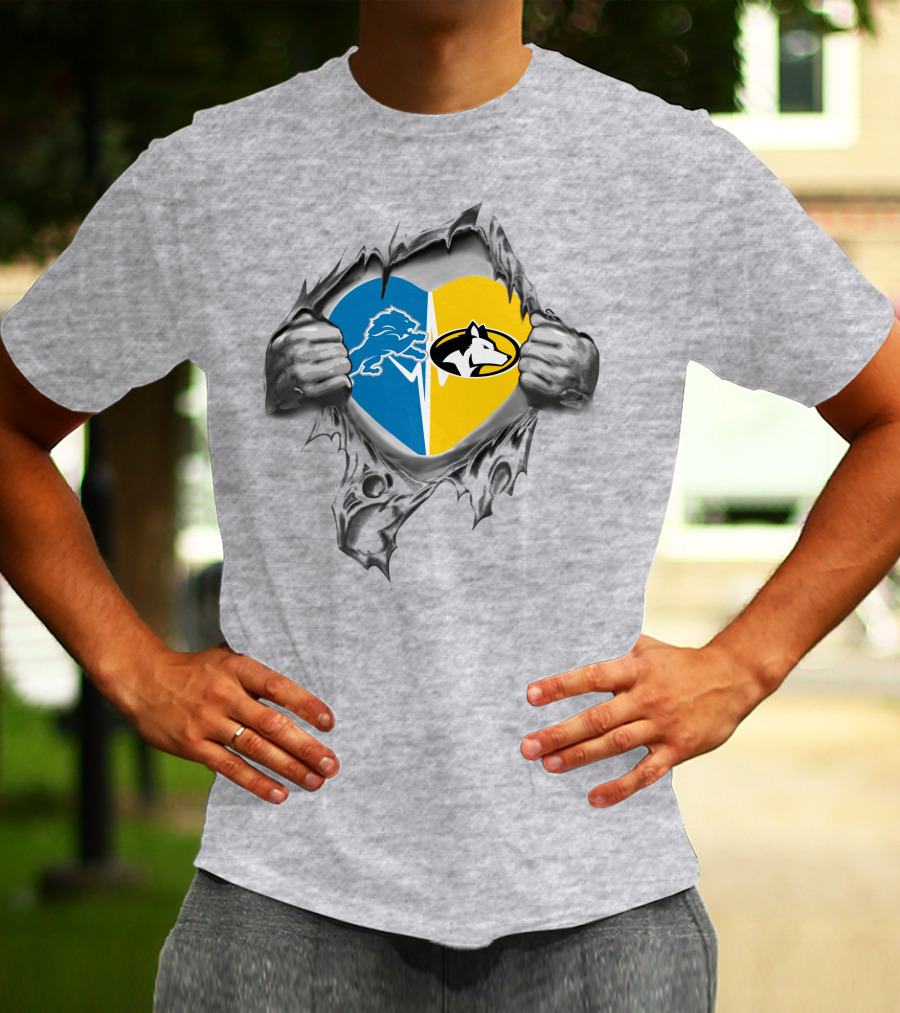 Lions Detroit Michigan Tech Huskies Heart T-Shirt