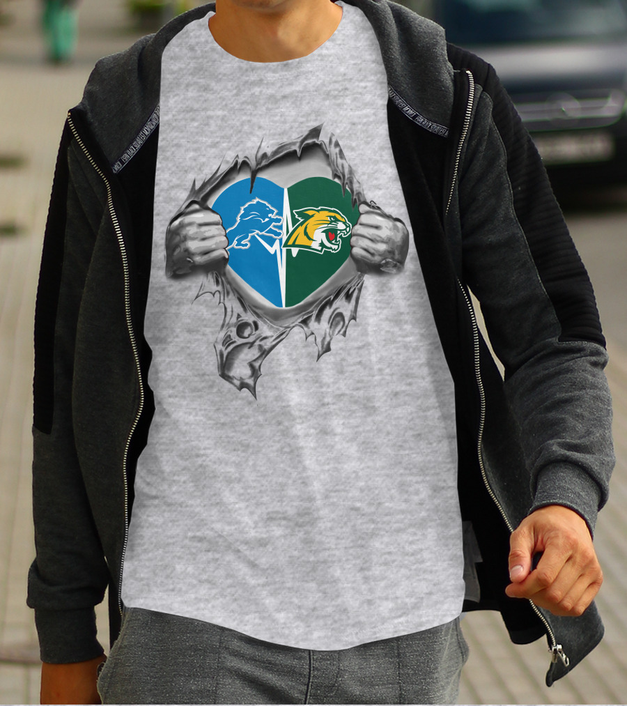 Detroit Lions Northern Michigan Wildcats Heart T-Shirt