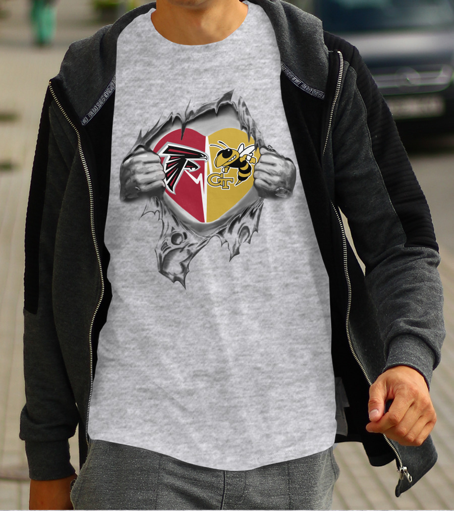 Atlanta Falcons Georgia Tech Yellow Jackets Heart T-Shirt