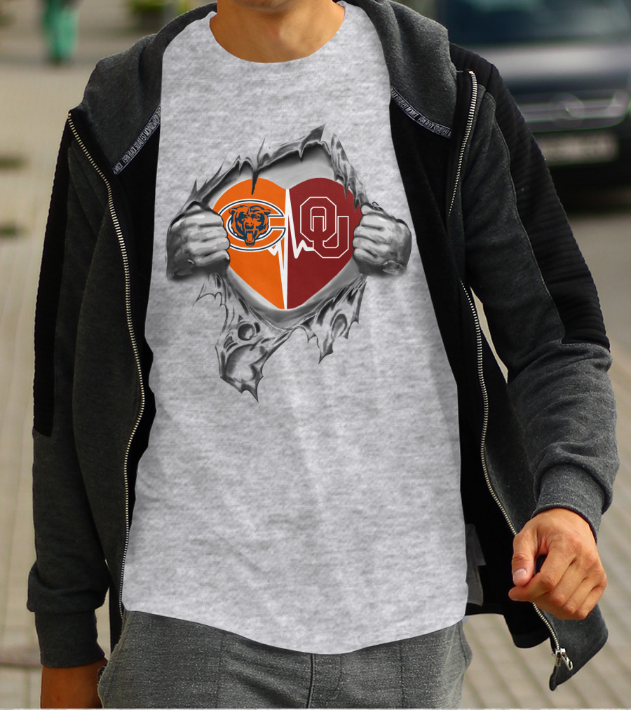 Chicago Bears Oklahoma Sooners Heart Design 347 Bears It's In My Heart T-Shirt
