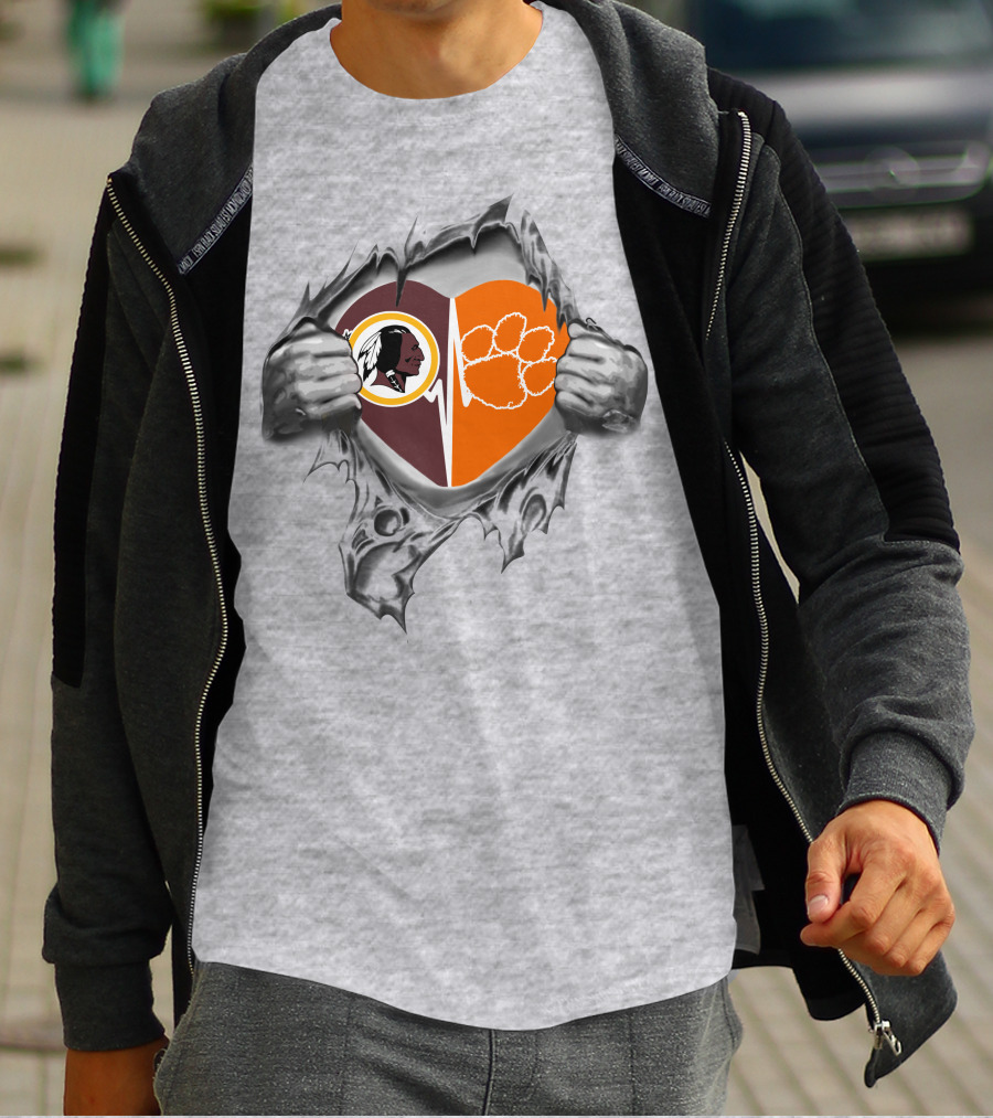Redskins Clemson Tigers Heartbeat Inside T-Shirt
