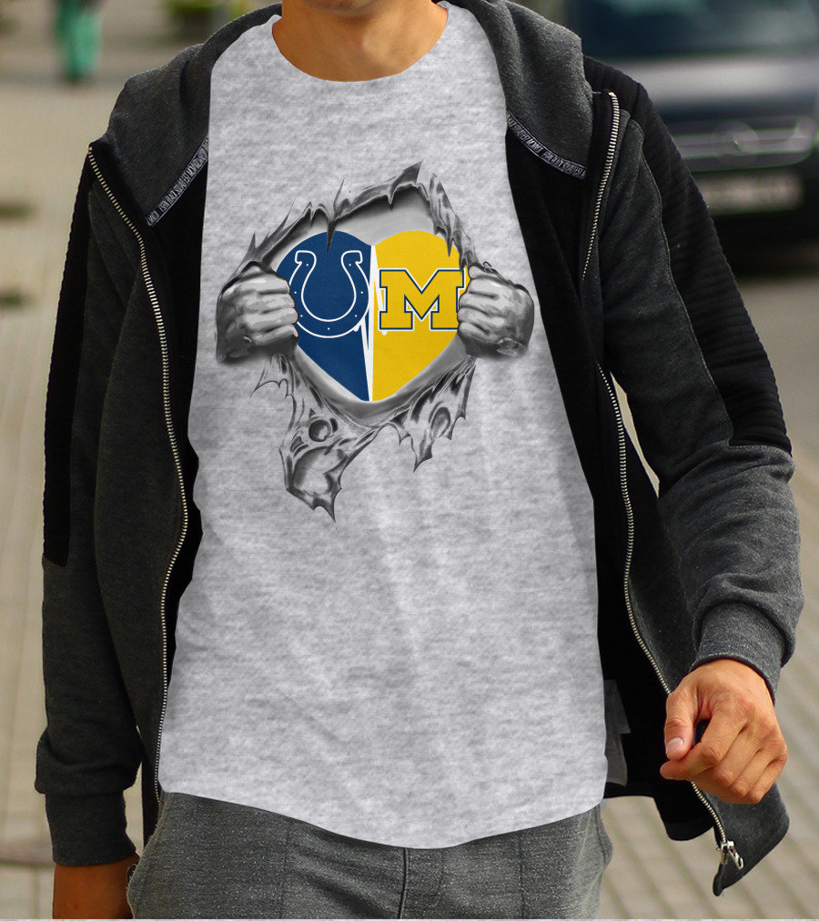 Colts And Michigan Wolverines Heart Logo Fusion T-Shirt