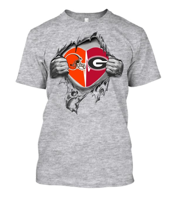 Cleveland Browns Georgia Bulldogs Heart In Chest T-Shirt