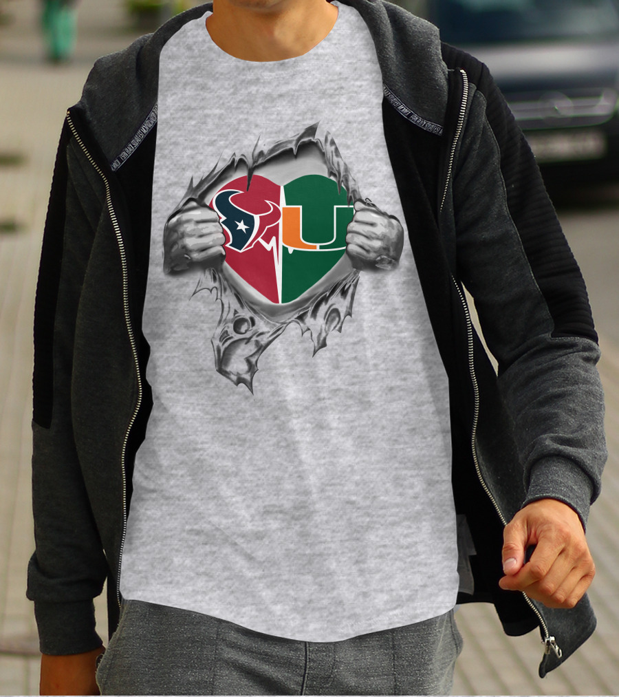 Texans Miami Hurricanes Heart Logo Unity T-Shirt
