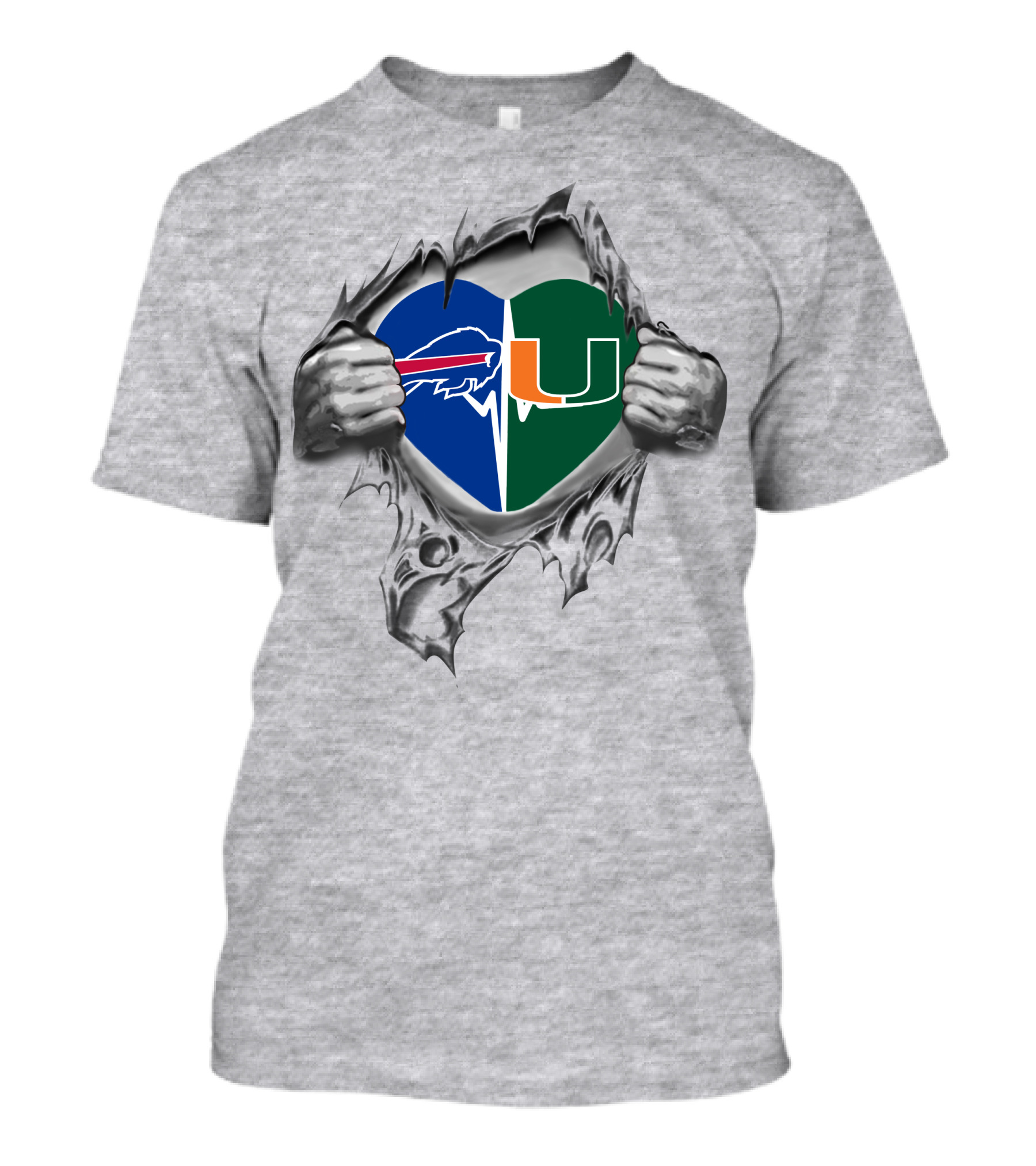 Bills Miami Hurricanes Heart Logo Peel T-Shirt