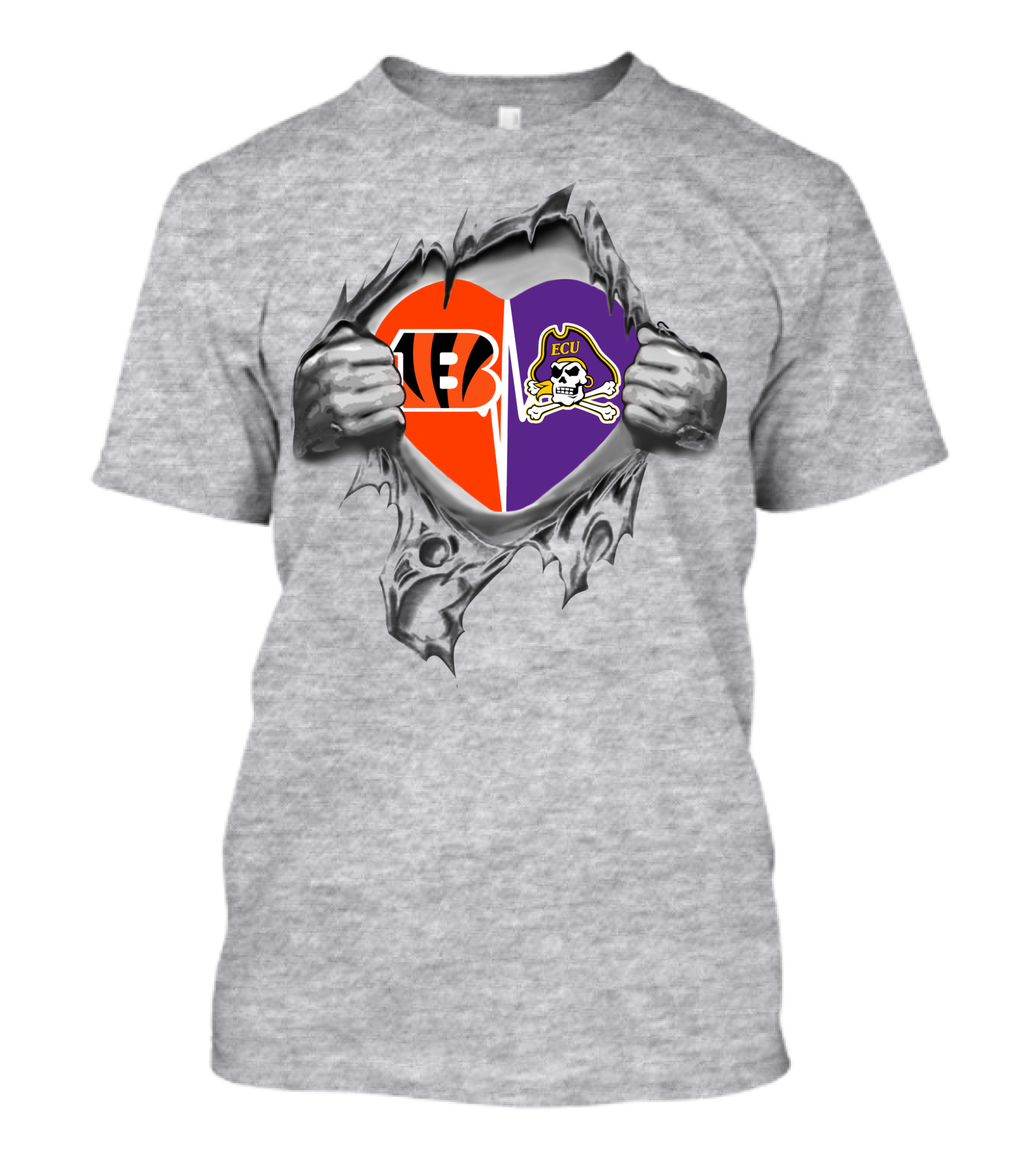 Bengals Ecu Pirates Heart Logo Rip T-Shirt
