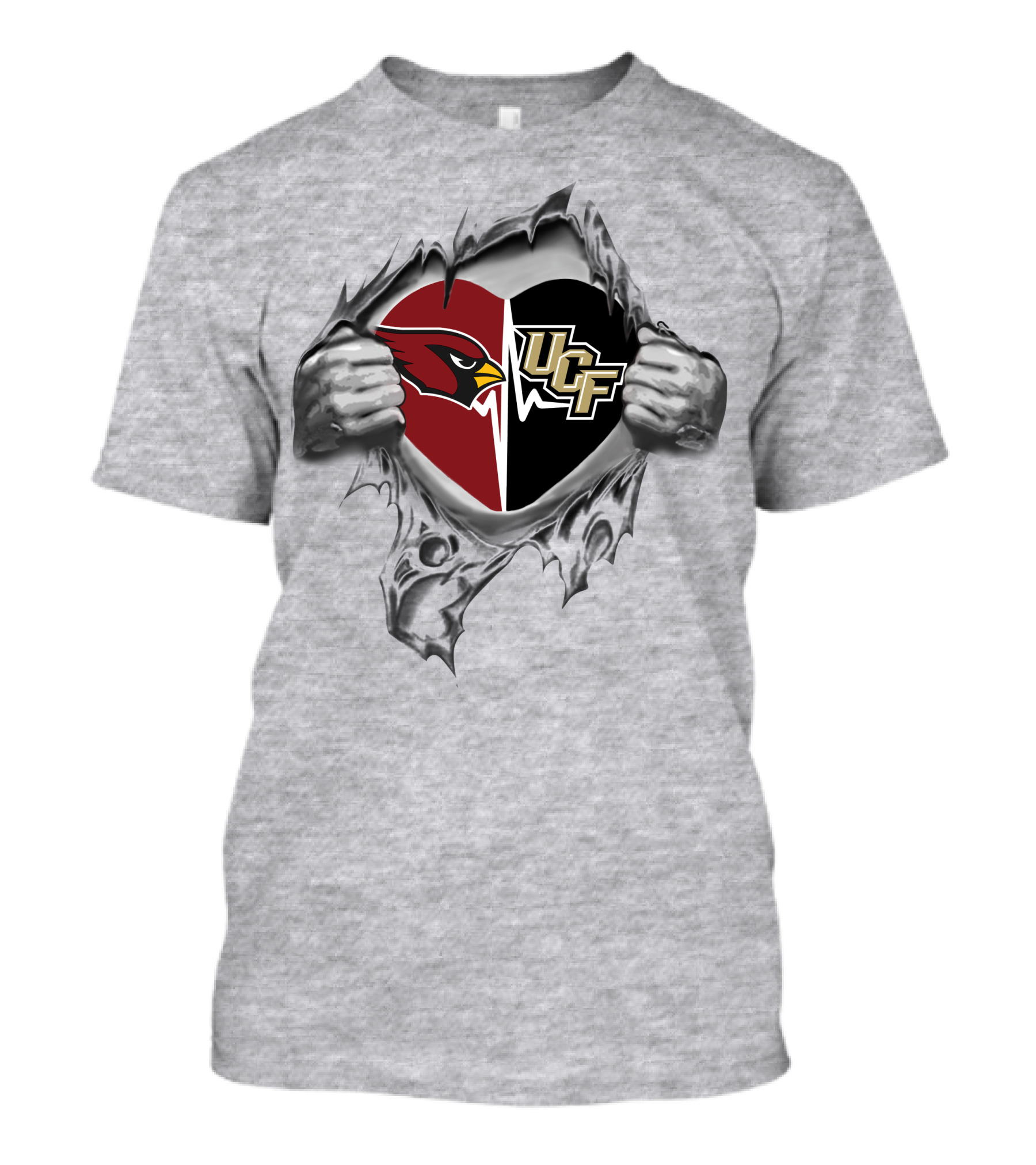 Cardinals Ucf Knights Heart Design Featuring Team Logos T-Shirt