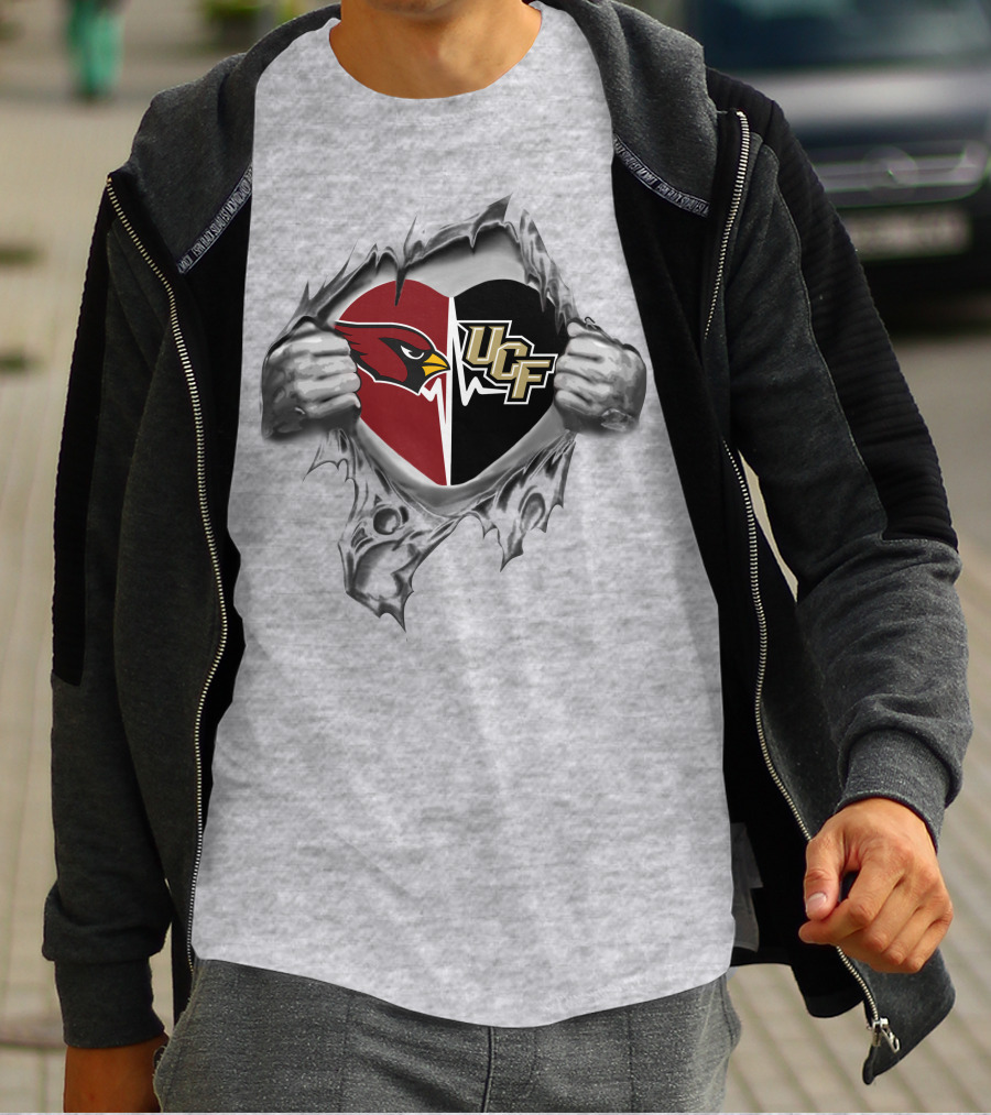 Cardinals Ucf Knights Heart Design Featuring Team Logos T-Shirt