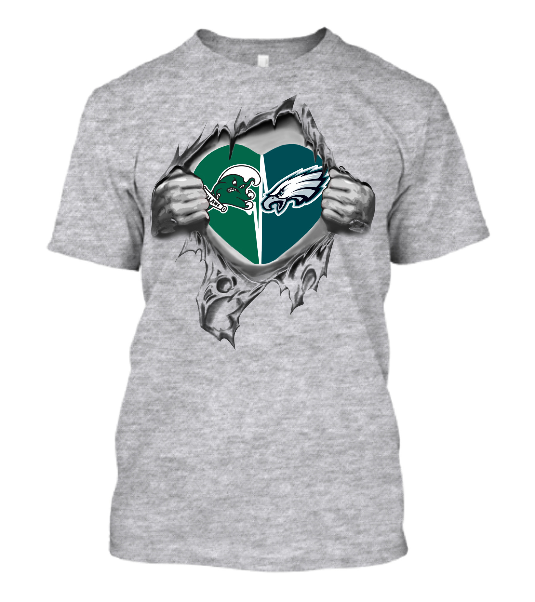 Eagles Tulane Green Wave Heart Split Fan Loyalty T-Shirt