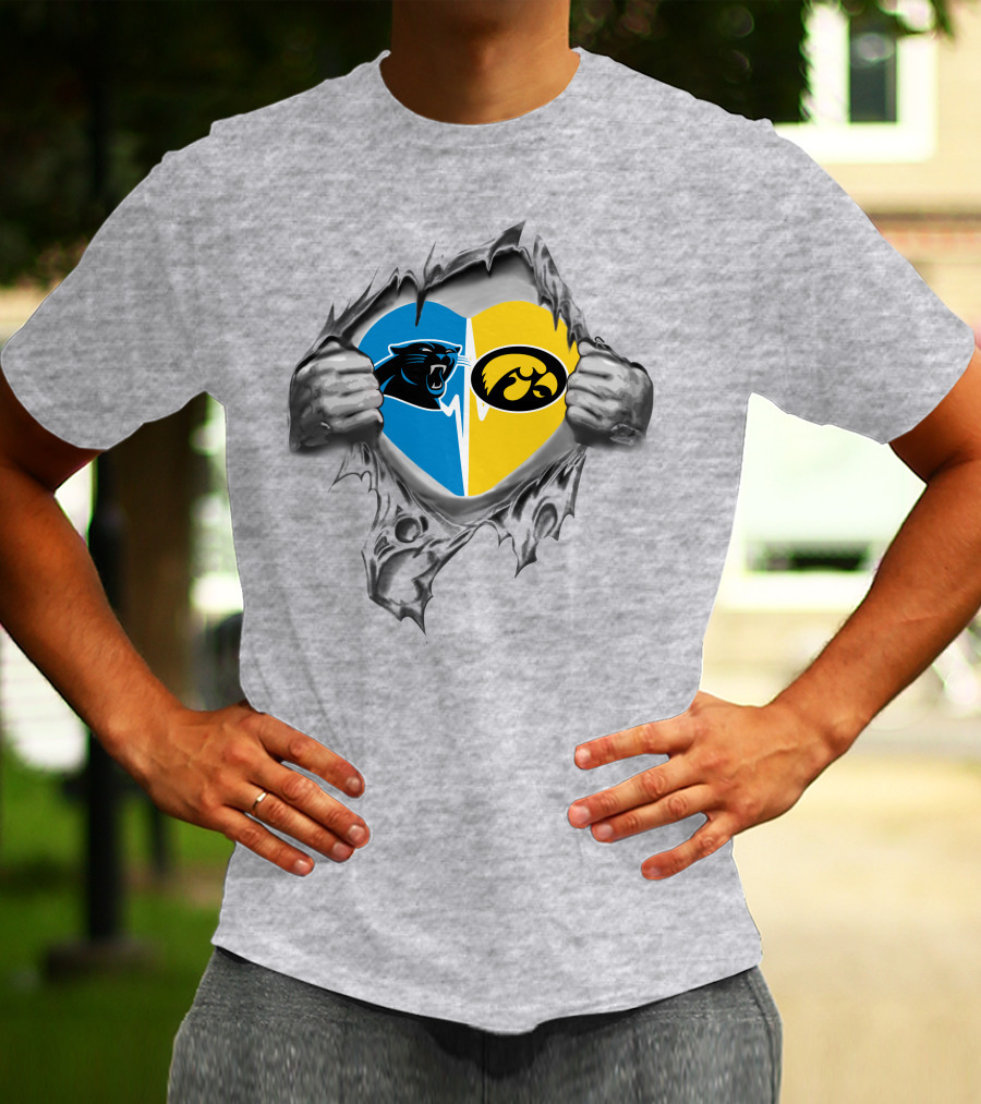 Carolina Panthers Iowa Hawkeyes Heart Logo Fusion T-Shirt