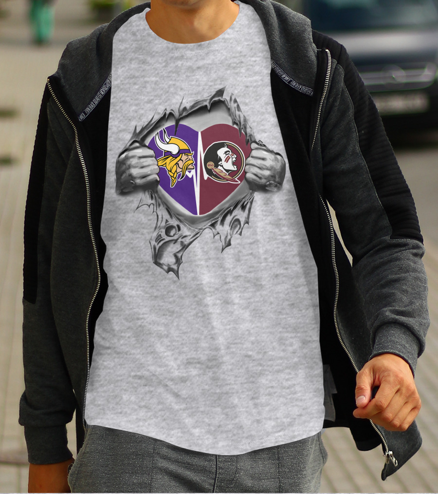 Vikings Florida State Seminoles Heart T-Shirt
