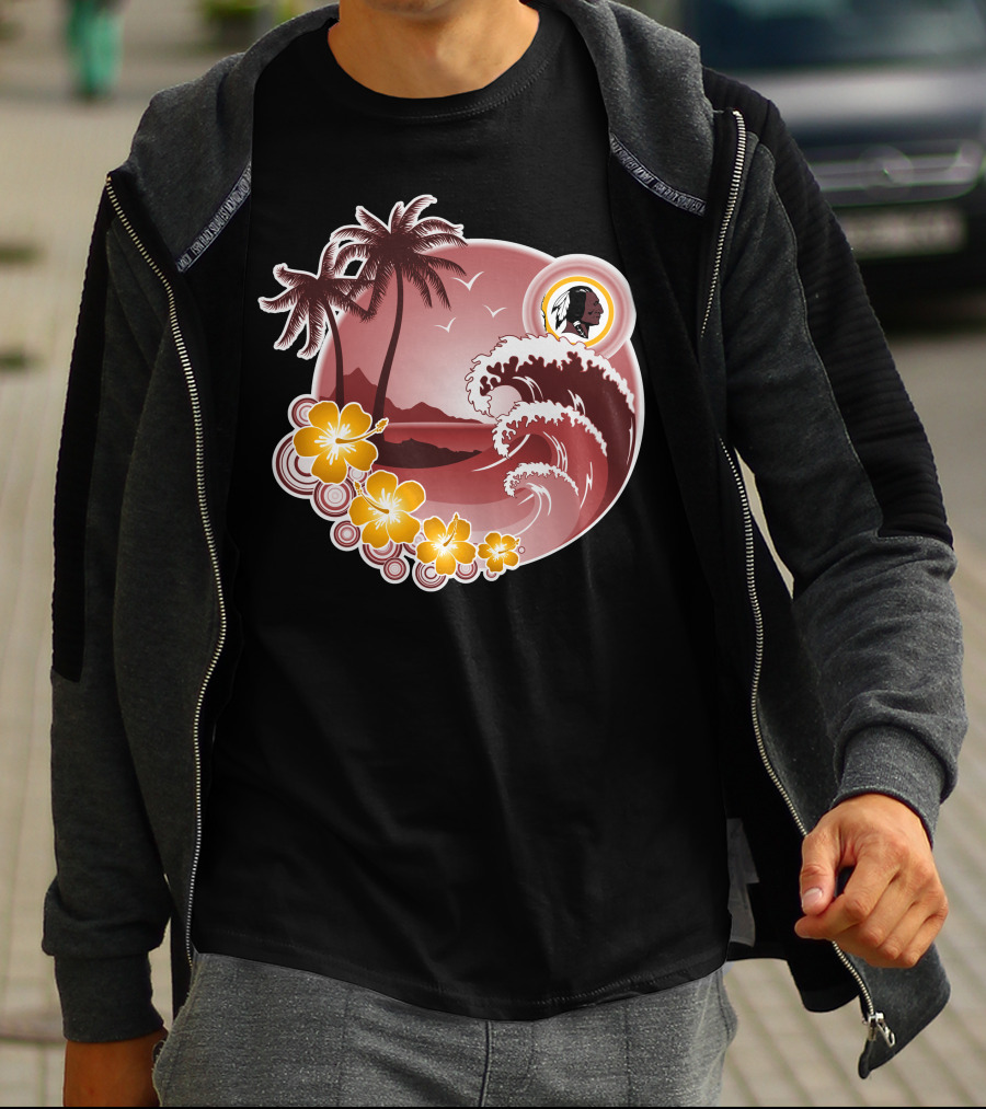 Washington Redskins Tropical Wave And Palm Scene T-Shirt
