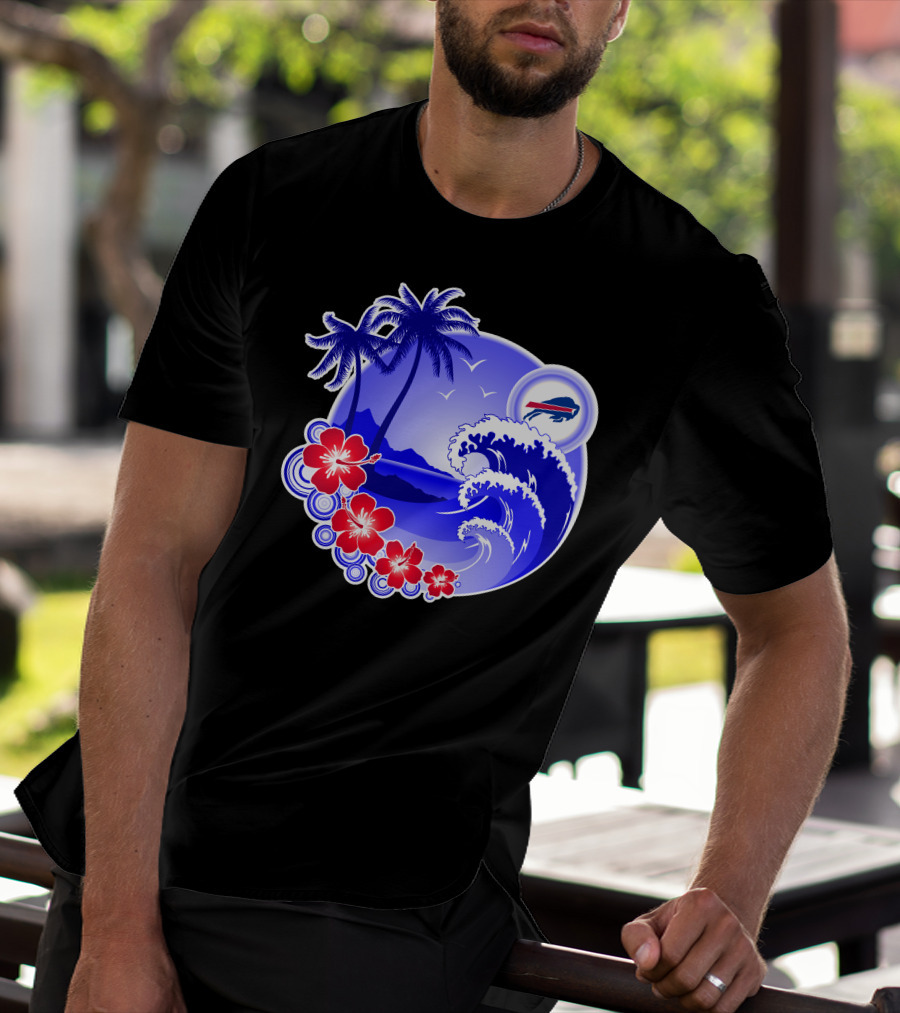 Buffalo Bills Happy Holidays Tropical Scene With Waves And Palms T-Shirt