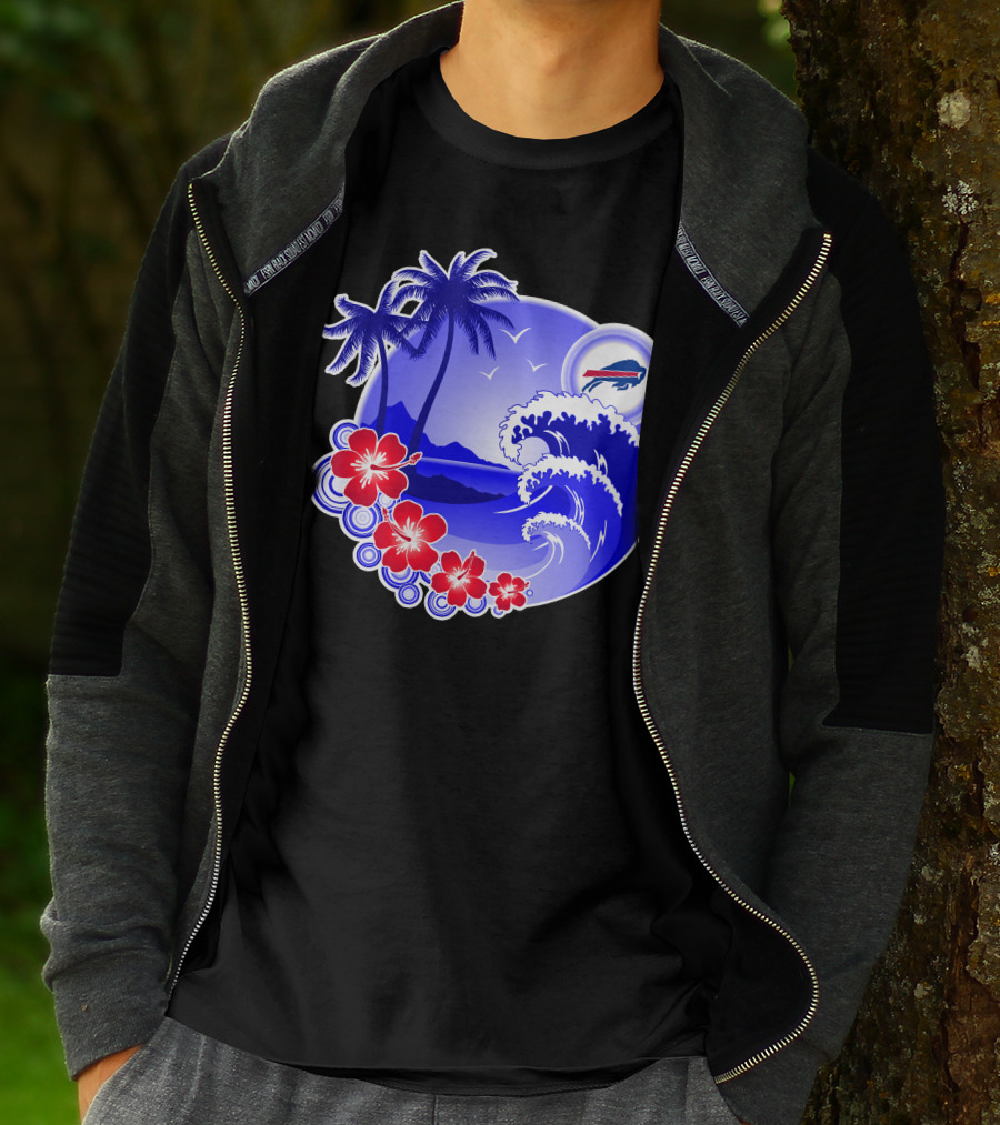 Buffalo Bills Happy Holidays Tropical Scene With Waves And Palms T-Shirt