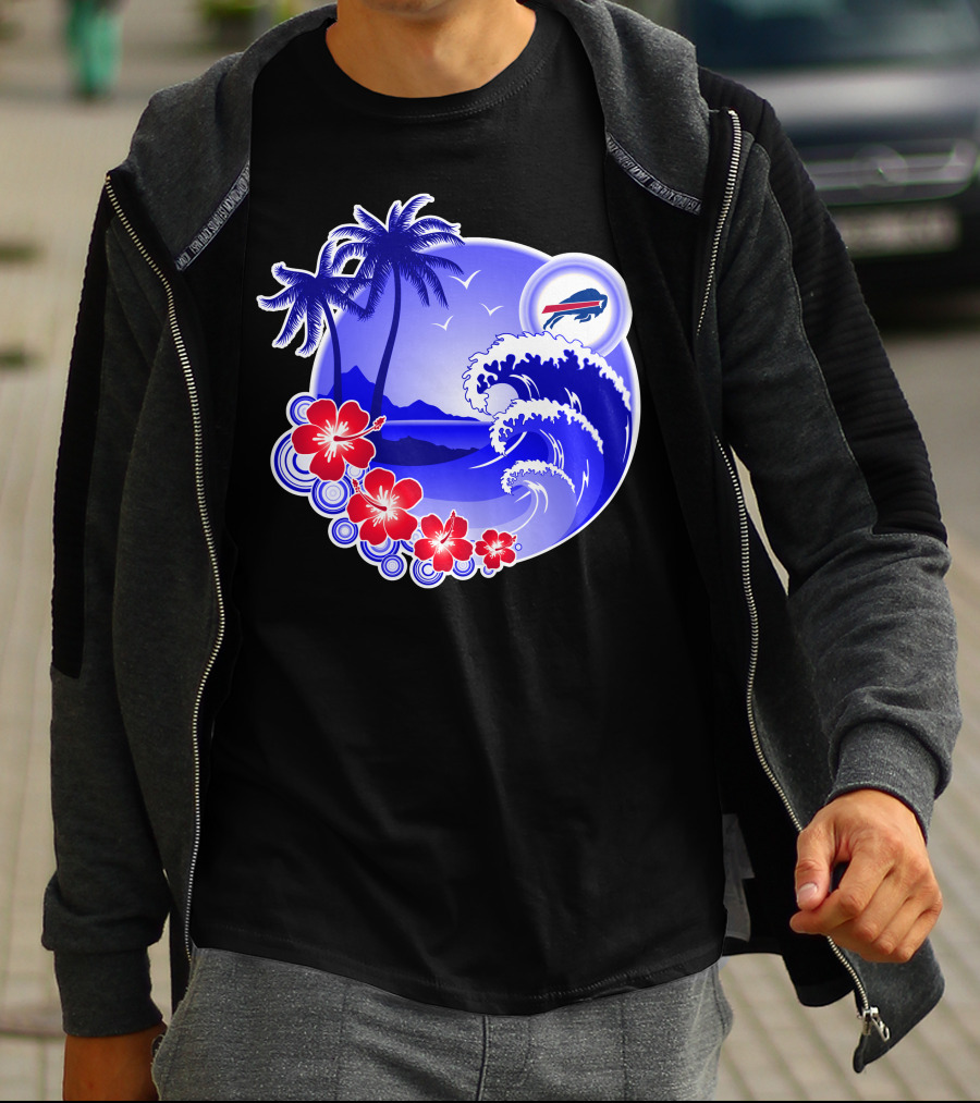 Buffalo Bills Happy Holidays Tropical Scene With Waves And Palms T-Shirt