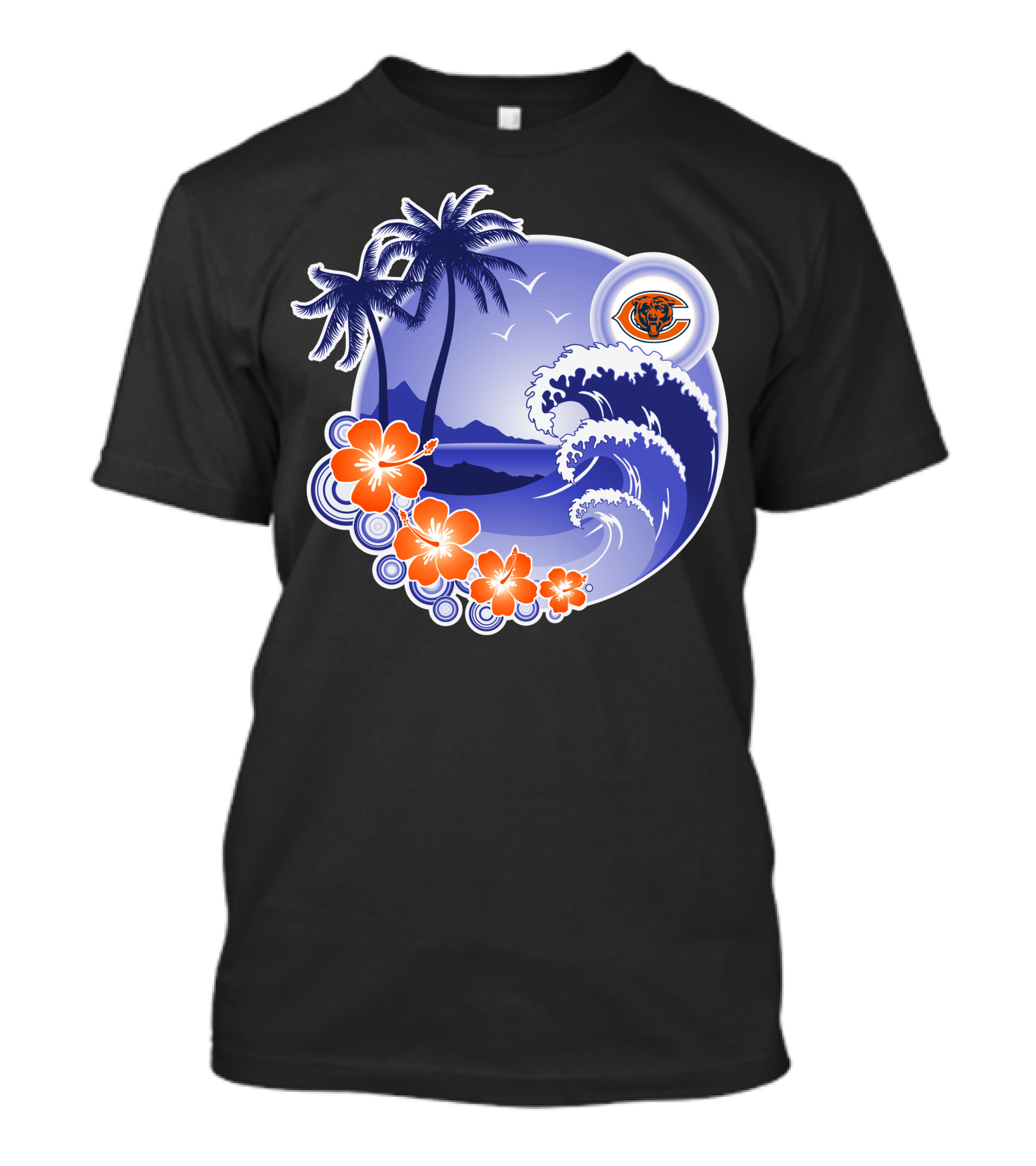 Chicago Bears Happy Holidays Palm Trees And Ocean Wave T-Shirt