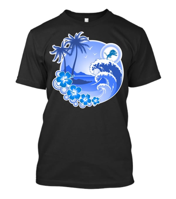 Detroit Lions Happy Holidays Tropical Wave And Palm Trees T-Shirt