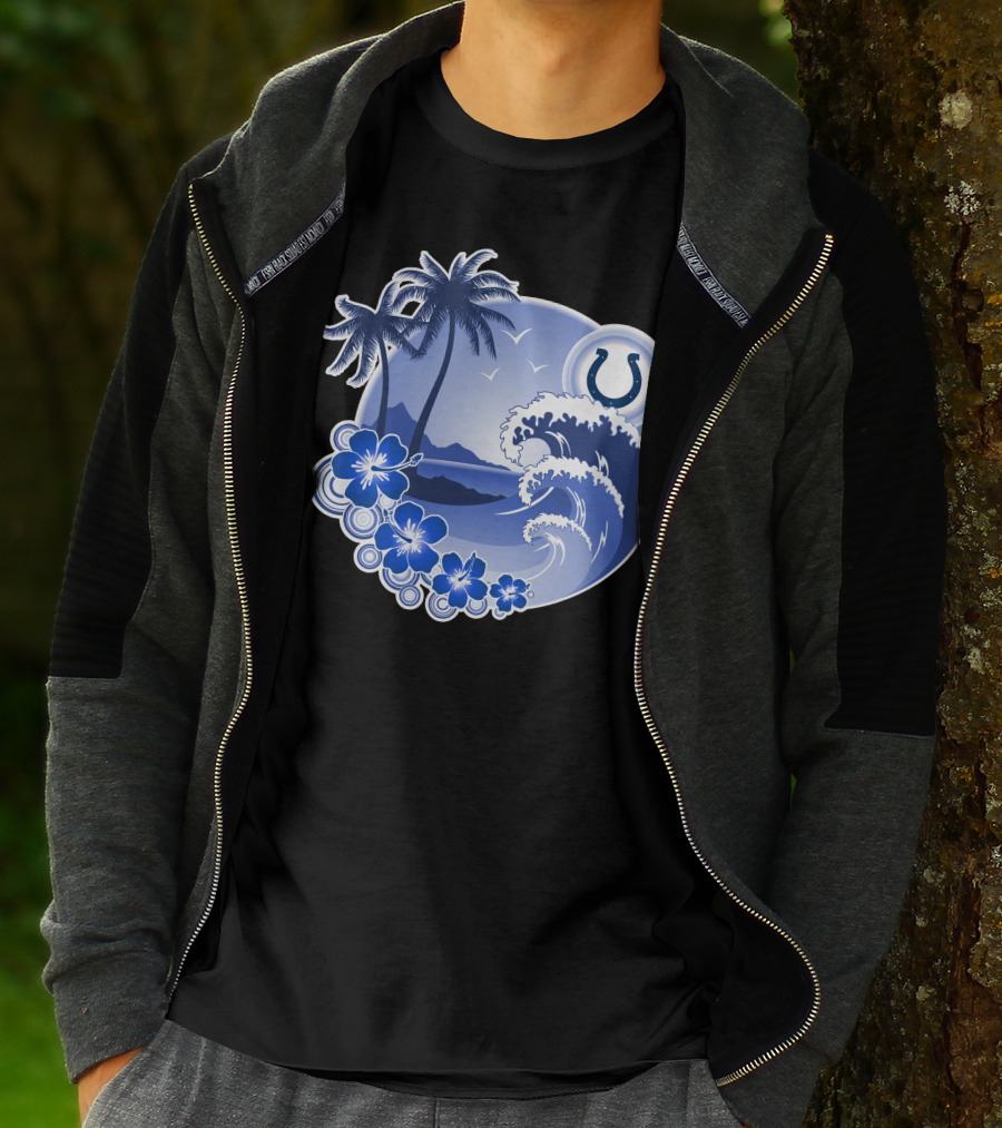 Indianapolis Colts Happy Holidays Wave And Palm Trees With Horseshoe T-Shirt