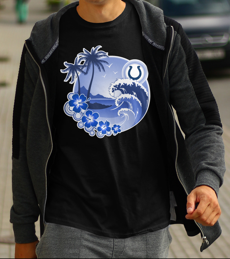 Indianapolis Colts Happy Holidays Wave And Palm Trees With Horseshoe T-Shirt