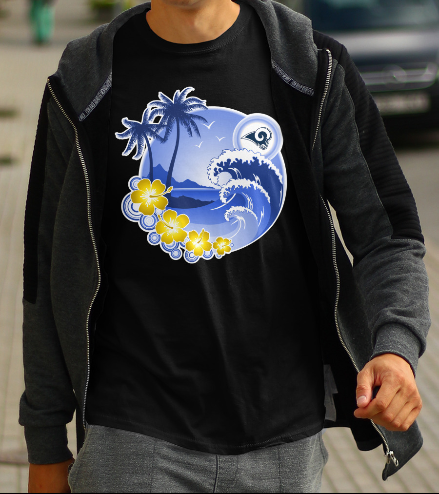 Los Angeles Rams Holiday Beach Waves And Palm Trees T-Shirt