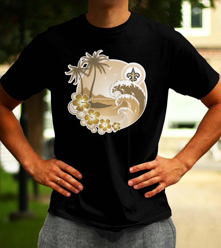 New Orleans Saints Happy Holidays Fleur-De-Lis Tropical Scene T-Shirt