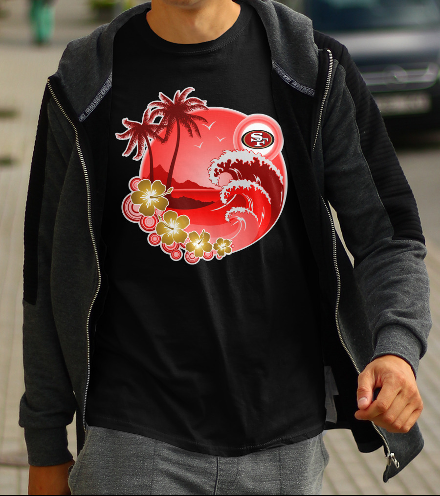 San Francisco 49ers Hawaiian Holiday Wave And Palm Trees T-Shirt