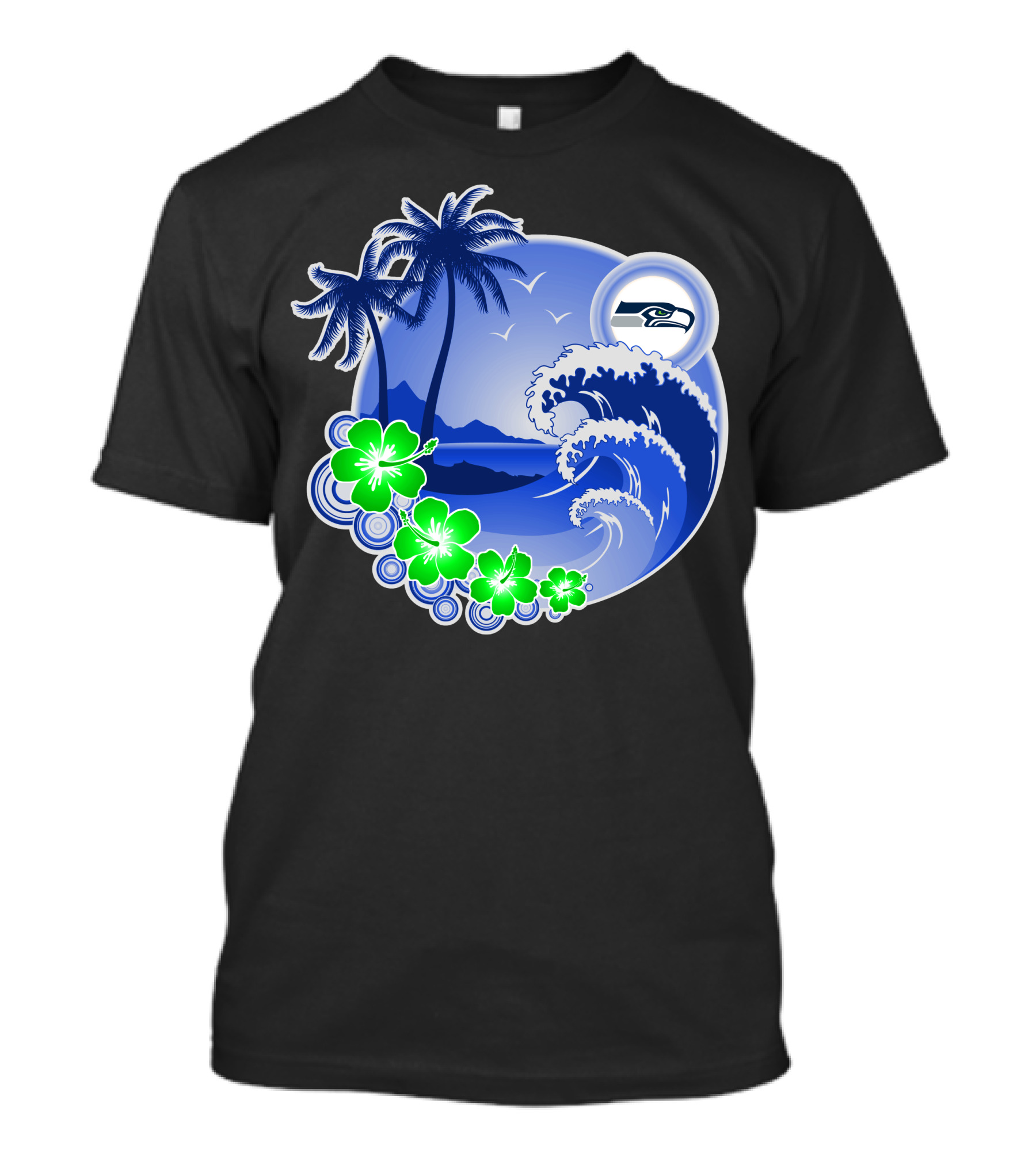 Seattle Seahawks Tropical Beach Happy Holidays Wave And Palm Trees T-Shirt