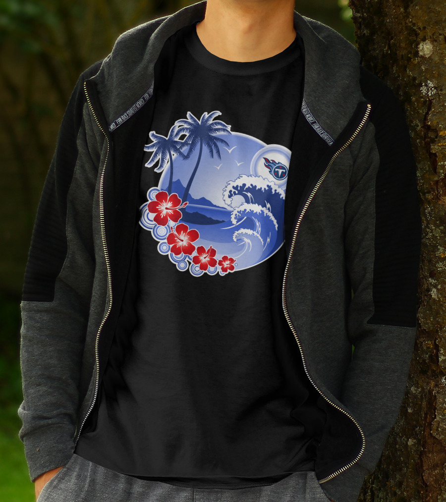 Tennessee Titans Happy Holidays Tropical Waves And Palm Trees T-Shirt