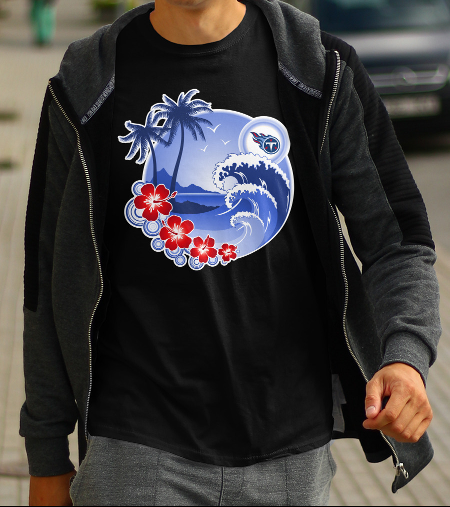 Tennessee Titans Happy Holidays Tropical Waves And Palm Trees T-Shirt