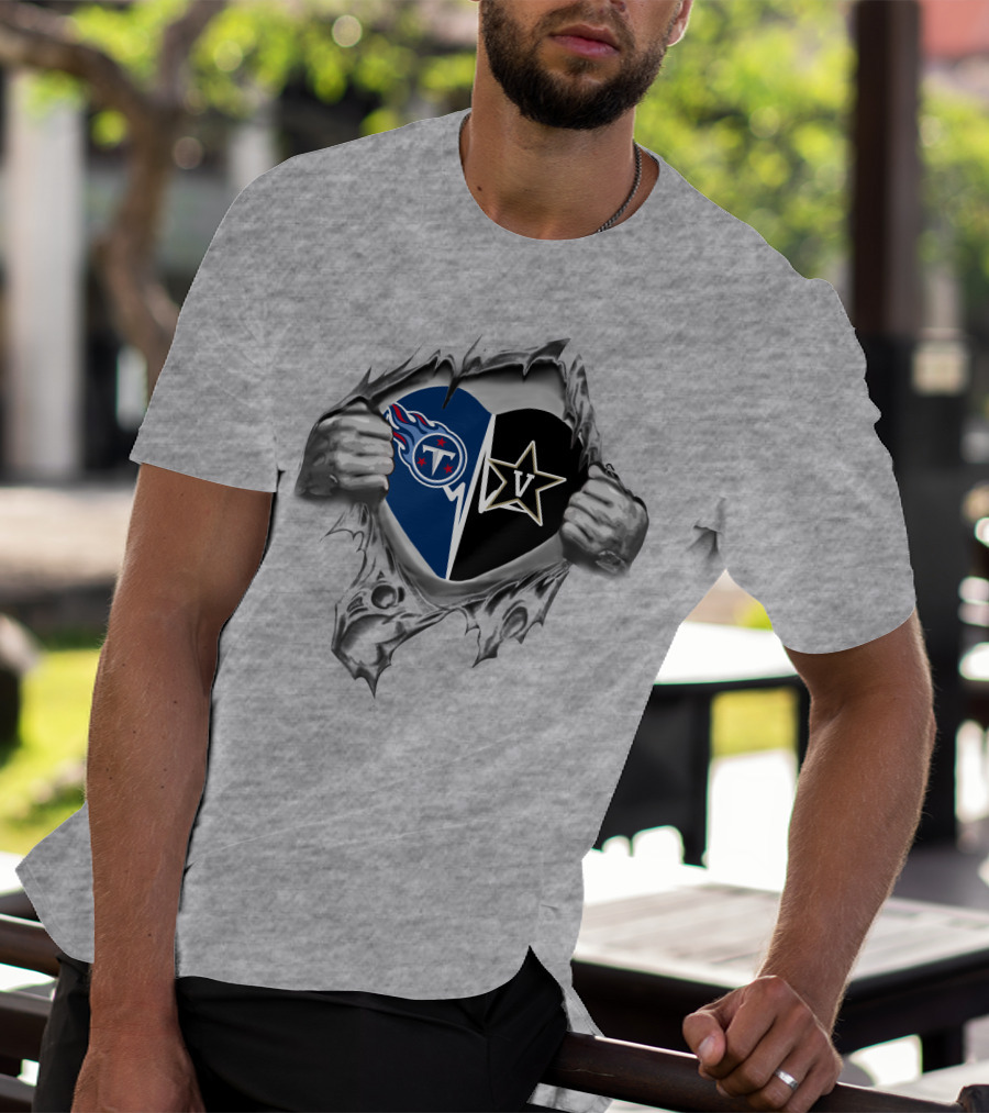 Tennessee Titans Vanderbilt Commodores Heart Logo Rip T-Shirt