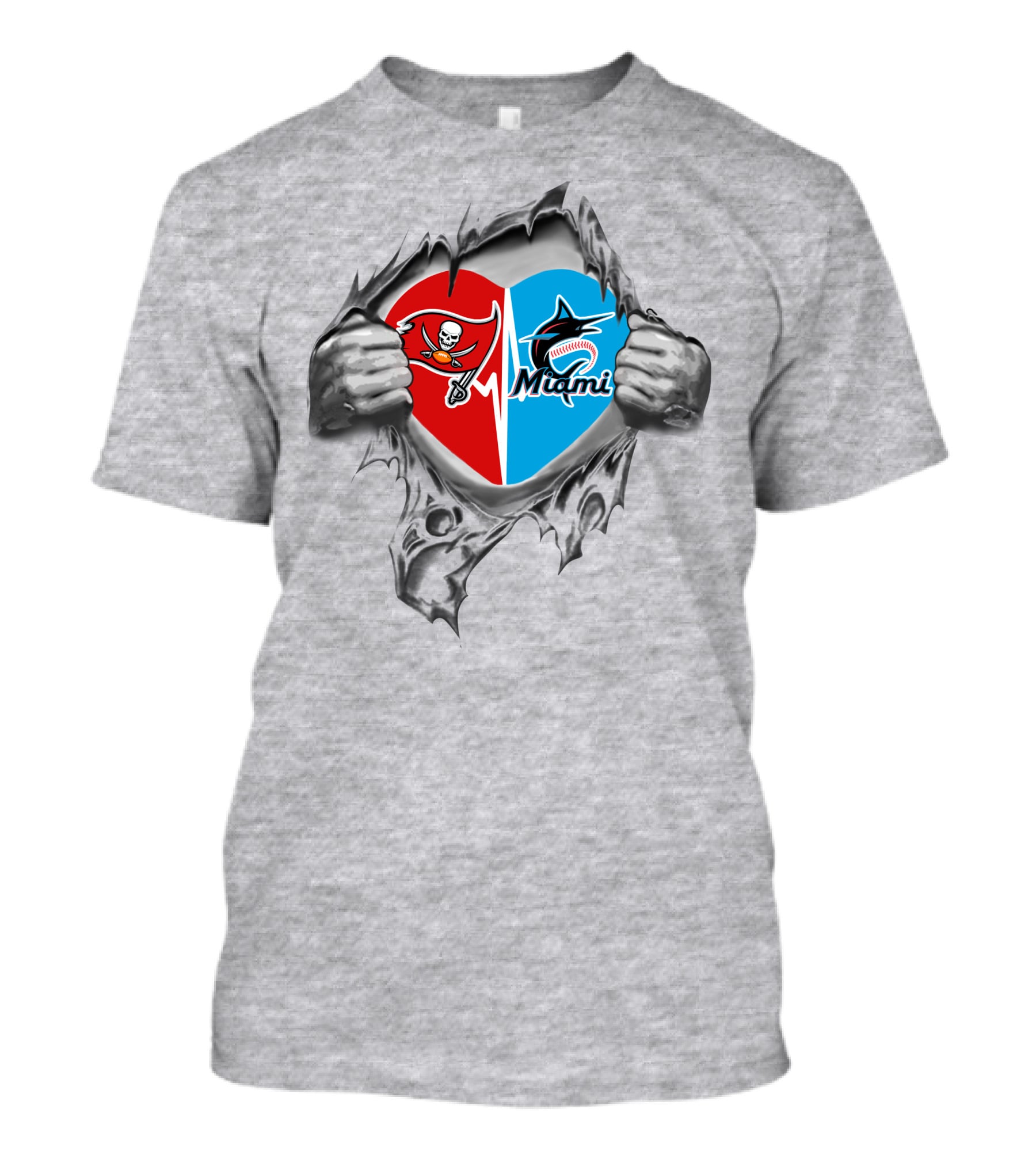 Buccaneers And Miami Marlins Heart Rip T-Shirt