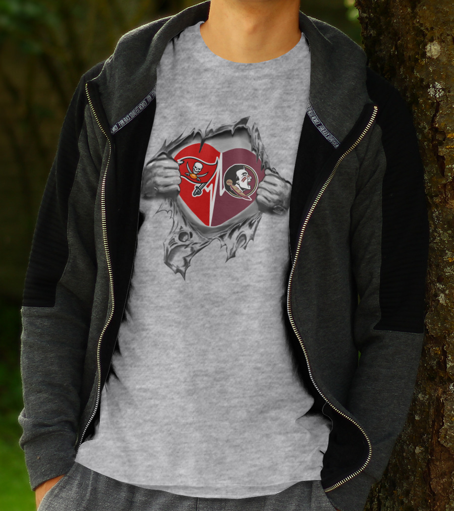 Tampa Bay Buccaneers And Florida State Seminoles Heartbeat Loyalty T-Shirt