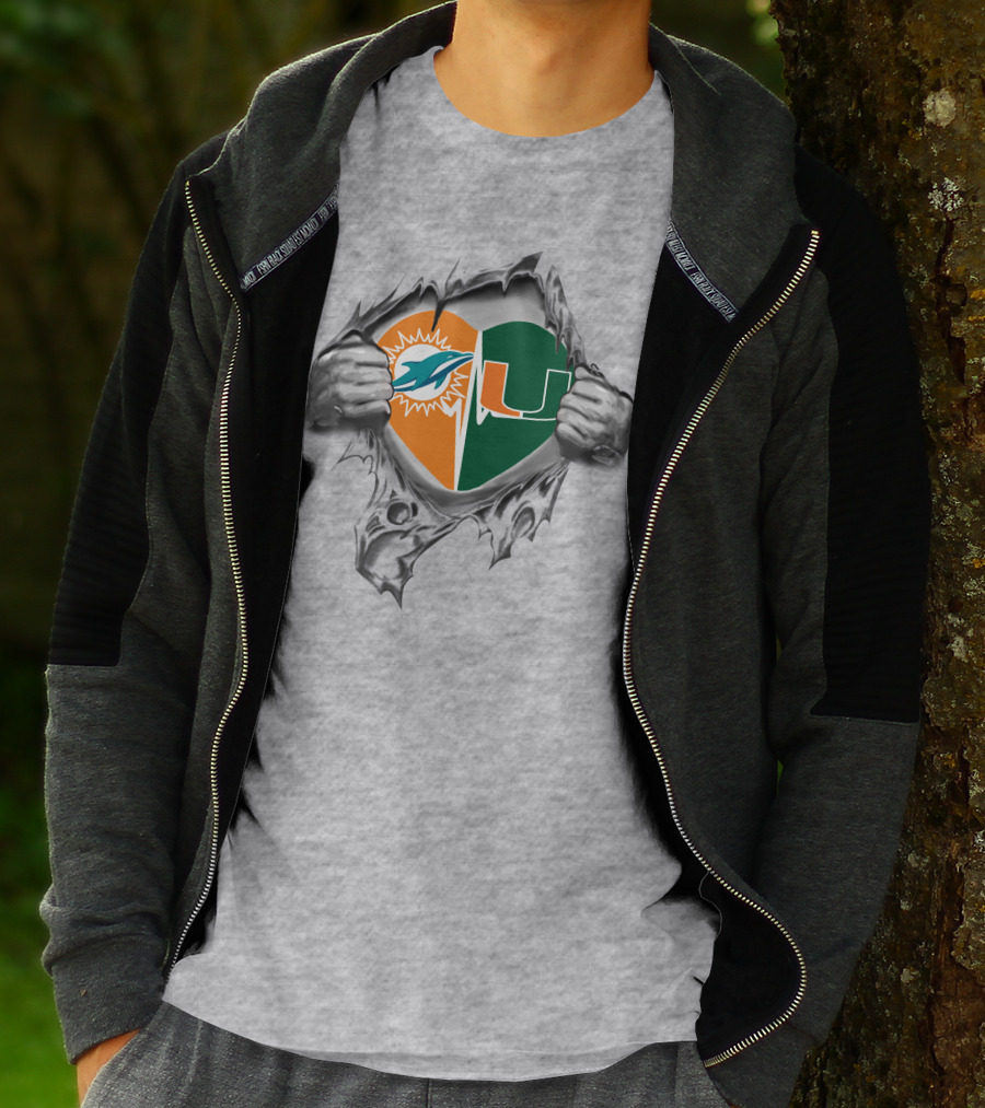 Miami Dolphins Heart Miami Hurricanes It's In My Heart T-Shirt