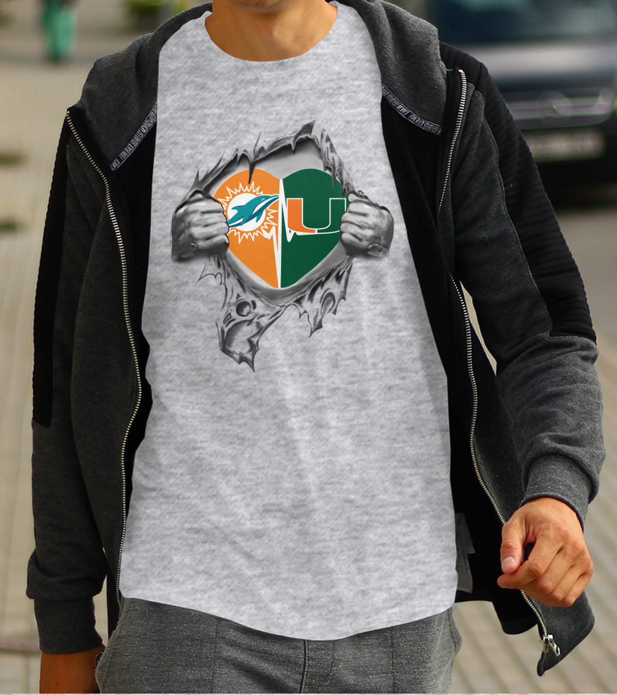 Miami Dolphins Heart Miami Hurricanes It's In My Heart T-Shirt