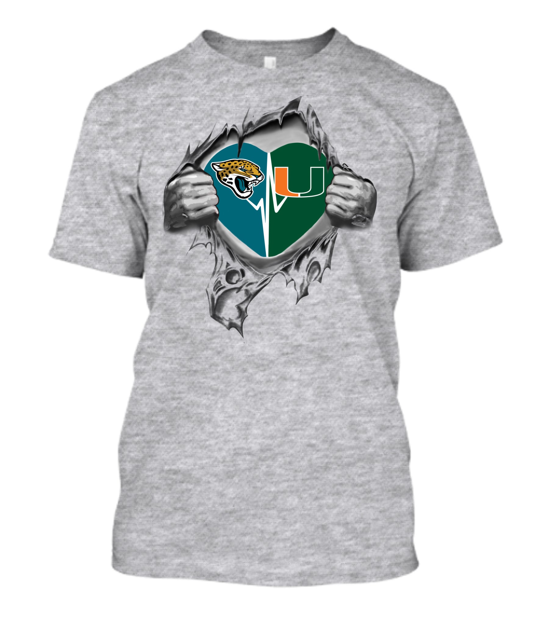 Jacksonville Jaguars Miami Hurricanes Heart T-Shirt